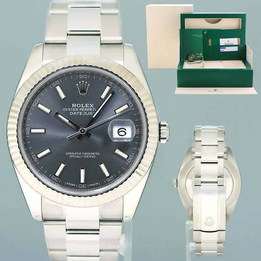 2017 MINT PAPERS Rolex DateJust 41 Rhodium Stick Oyster Fluted 126334 Watch Box