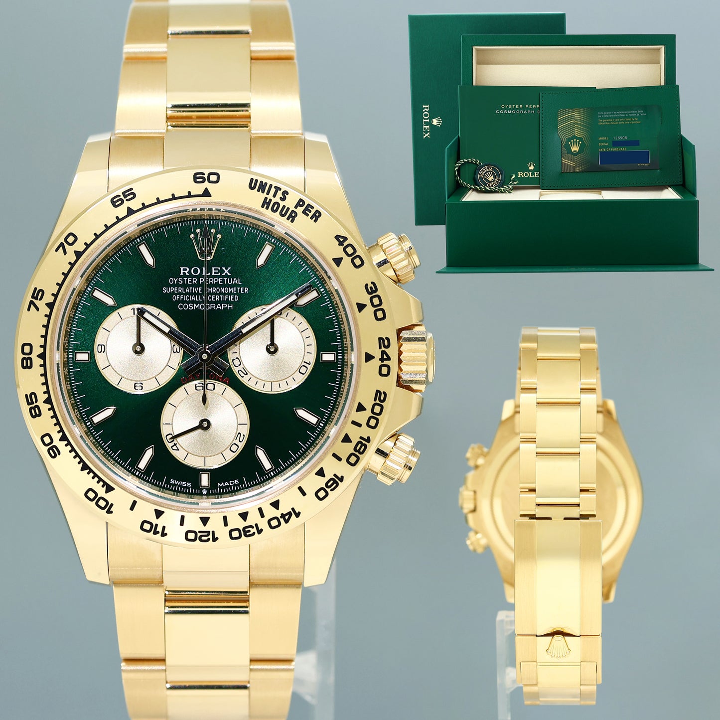 NEW 2025 PAPERS Rolex Daytona 126508 Green John Mayer Yellow Gold Chrono Watch Box