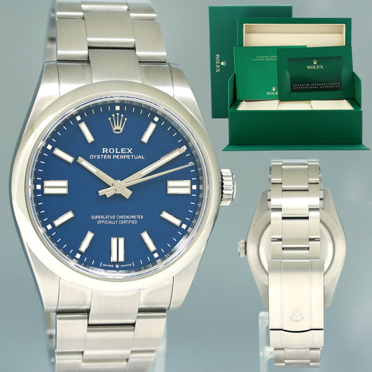 2025 NEW PAPERS Rolex Oyster Perpetual 41mm Blue Stick Oyster Watch 134300 Box