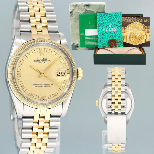 MINT Rolex Oyster Perpetual Date Two Tone Gold Champagne Jubilee Watch 1500 1505