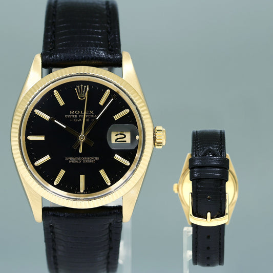 Rolex Date 34mm 1503 Yellow Gold Black Stick Leather Watch Box