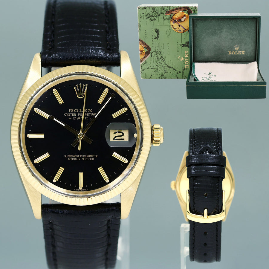 Rolex Date 34mm 1503 Yellow Gold Black Stick Leather Watch Box