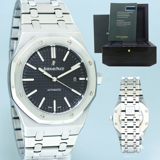 PAPERS MINT Audemars Piguet Royal Oak 41mm Black Dial Steel 15400ST Watch Box