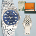 Rolex DateJust 1601 Blue Diamond Dial White Gold Jubilee Band 36mm Watch Box
