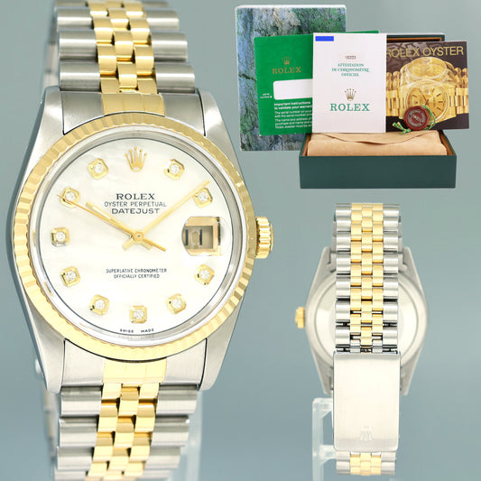PAPERS DIAMOND Pearl Rolex DateJust 16233 Two-Tone Yellow Gold Jubilee Watch Box