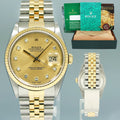 MINT Rolex DateJust 16233 Two Tone Yellow Gold Jubilee Champagne Diamond Watch