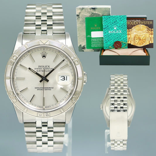 MINT Rolex DateJust 16264 Turn-O-Graph Silver Stick Jubilee White Gold 36mm Watch Box