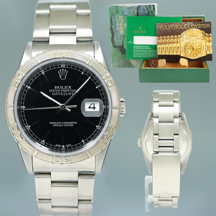 MINT Rolex DateJust 16264 Turn-O-Graph Black Stick Oyster White Gold 36mm Watch Box