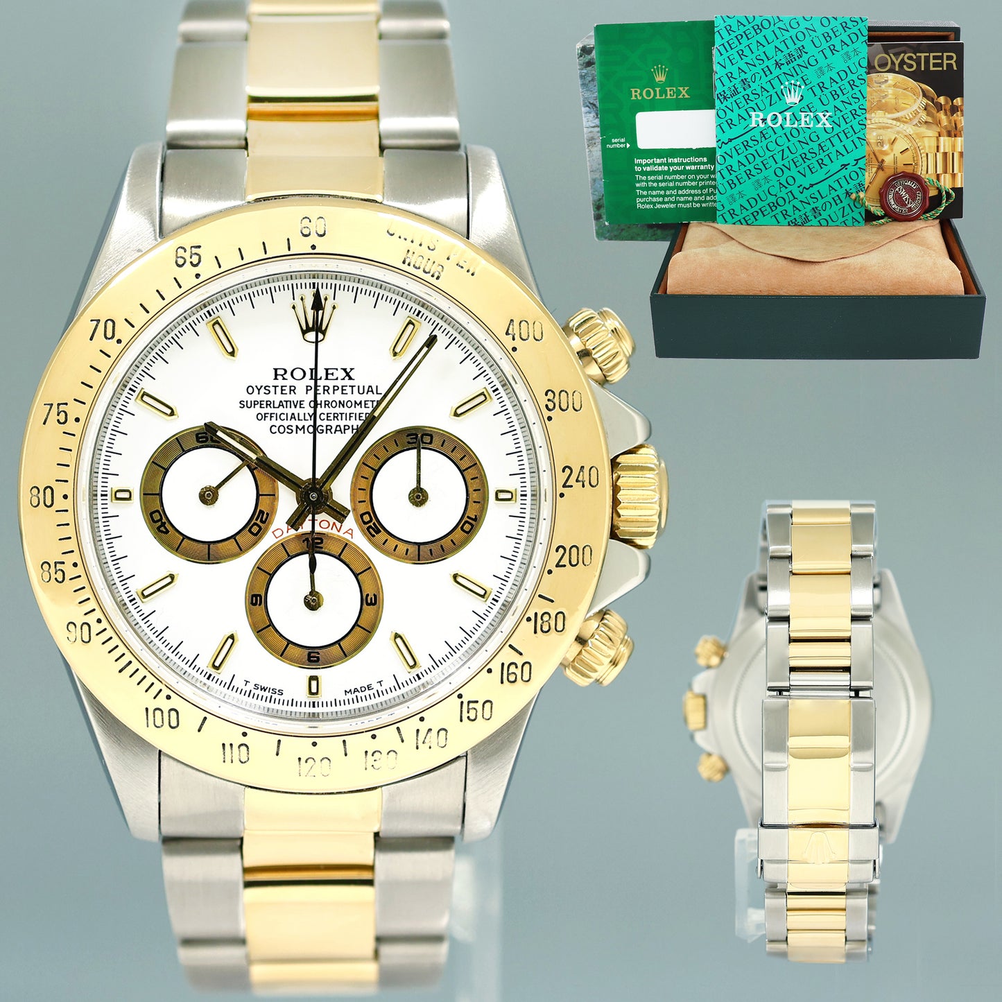 Rolex Daytona 16523 Zenith Two Tone Yellow Gold White Stick Watch Box