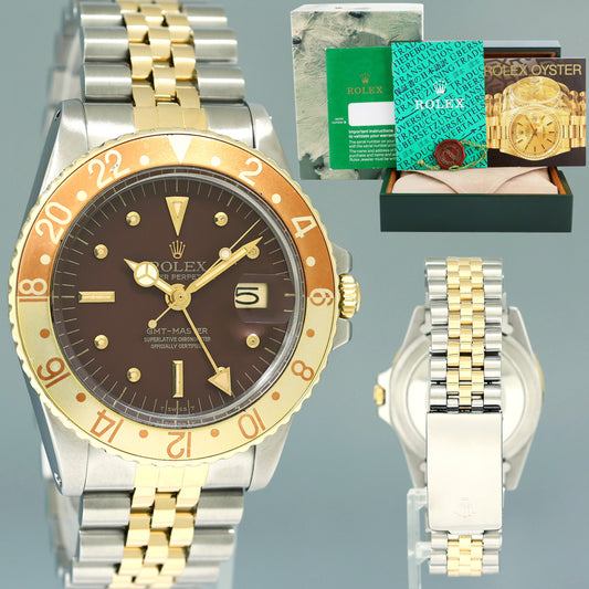 Rolex GMT-Master 1675 Two-Tone Gold Jubilee Steel Brown Root Beer Nipple Watch Box