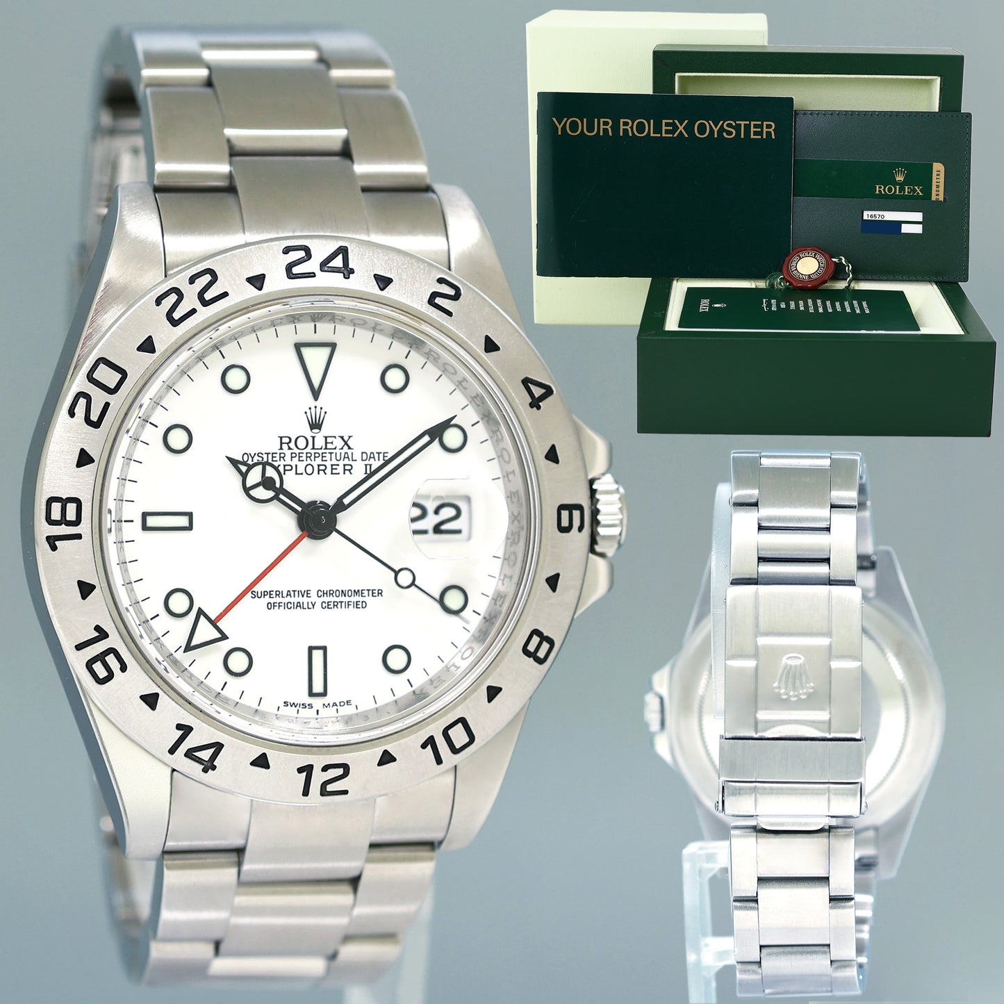 MINT 2010 PAPERS Rolex Explorer II 16570 Polar White Steel 40mm 3186 Watch Box