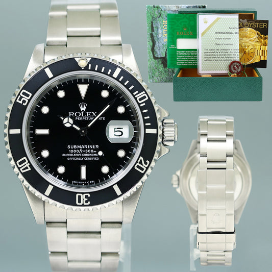 1997 RSC PAPERS MINT Rolex Submariner Date Tritium 16610 Steel Black 40mm Oyster Watch Box
