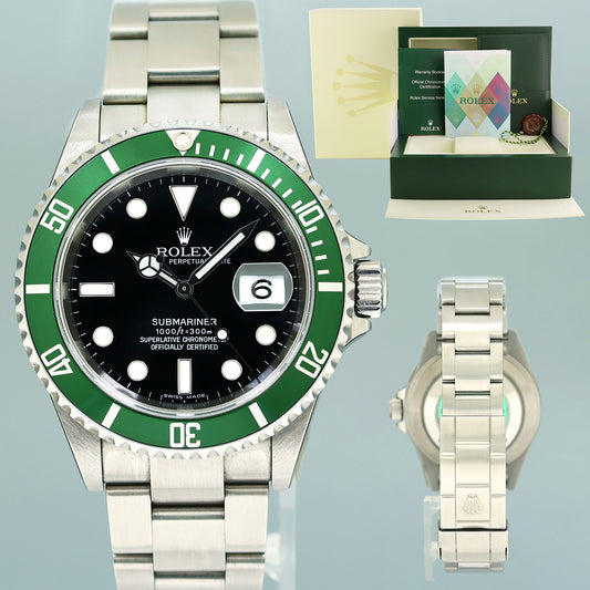 NEW 2006 PAPERS STICKERS Rolex 16610LV Rolex Green Submariner Kermit 40mm Watch