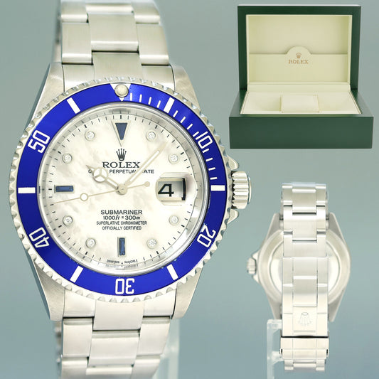 2007 Rolex Submariner Date 16610 Steel MOP Diamond Dial 40mm Oyster Watch Box