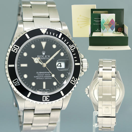 2006 PAPERS MINT Rolex Submariner Date 16610 Steel Black 40mm Oyster Watch Box