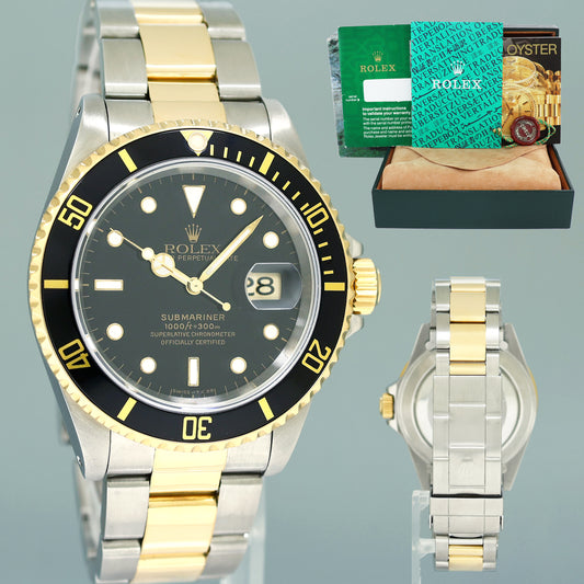 MINT Rolex Submariner 16613 Gold Steel Yellow Gold Two Tone Black Watch Box