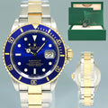 MINT 2005 Rolex 16613LB Submariner Gold Steel Two Tone Gold 40mm Sunburst Blue Watch