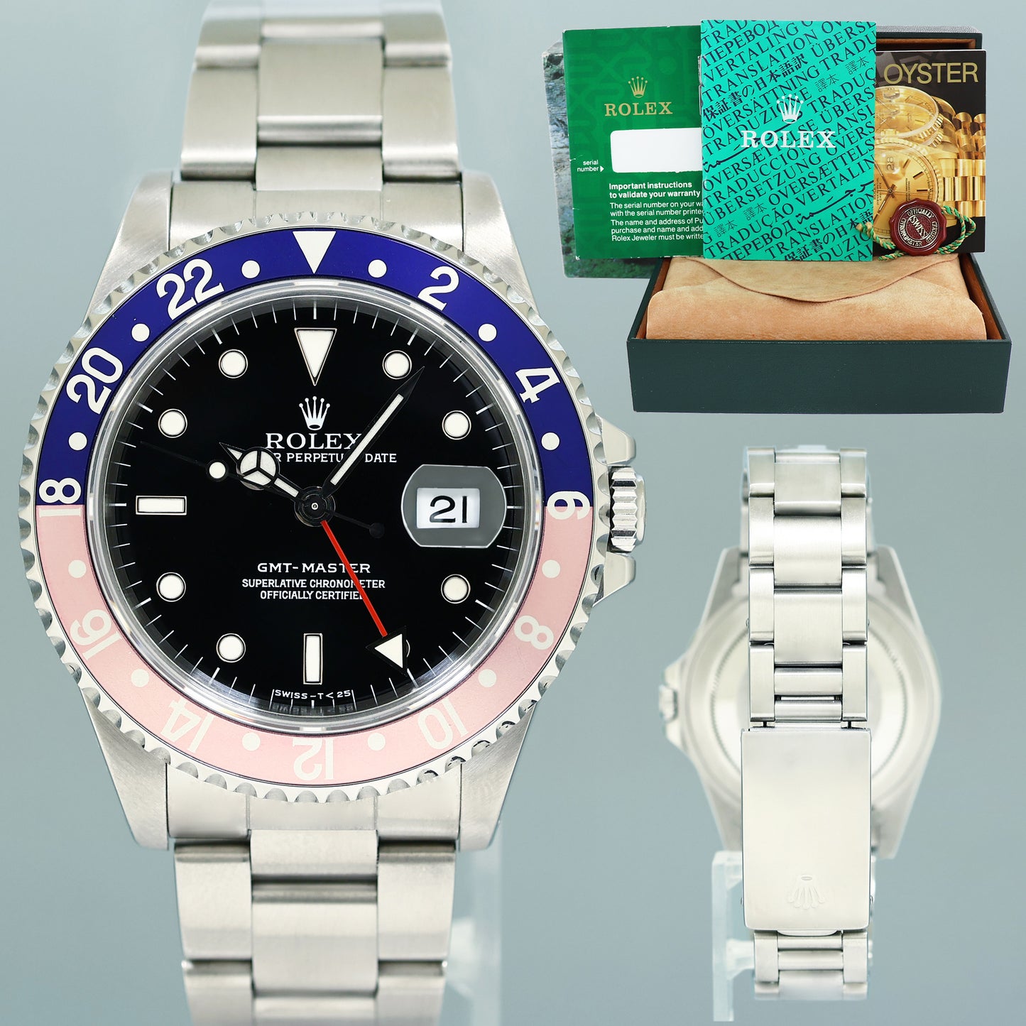 PATINA FADED BEZEL Rolex 16700 GMT-Master Pepsi Blue Red 40mm Tritium Steel 16700 Watch Box