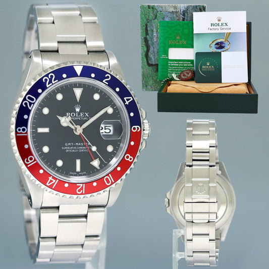 RSC 2025 PAPERS SERVICED Rolex GMT-Master Pepsi 40mm Blue Red Steel 16700 Watch