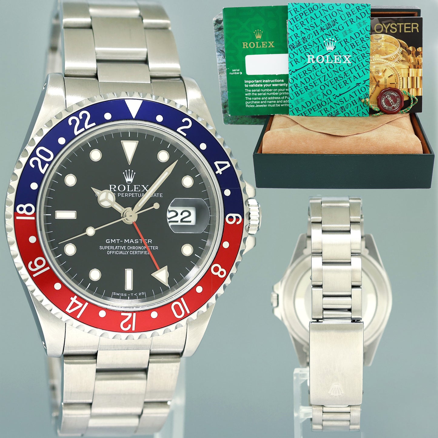 MINT Rolex GMT-Master Pepsi Blue Red 40mm Tritium Steel 16700 Watch Box