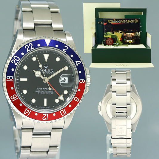 2004 Rolex GMT-Master 2 Pepsi 40mm Steel 16710 NO HOLES Black Watch Box
