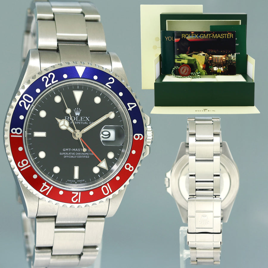 2004 Rolex GMT-Master 2 Pepsi 40mm Steel 16710 NO HOLES Black Watch Box