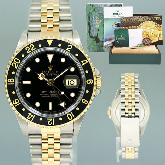 2023 RSC Papers Rolex GMT-Master II 2 16713 Two-Tone Yellow Jubilee Black Dial 40mm Watch Box