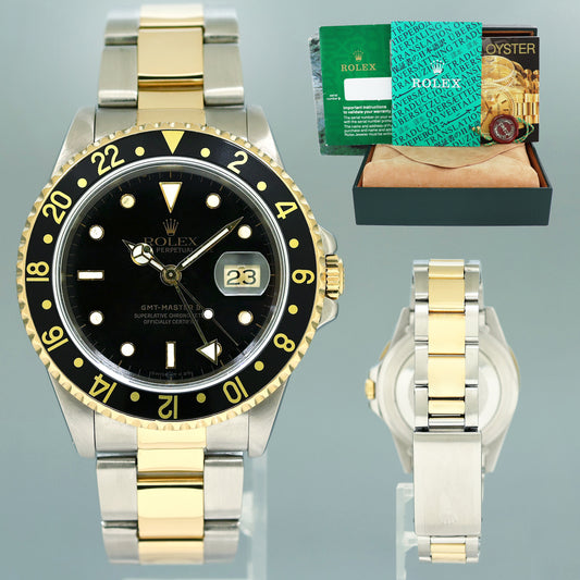 MINT Rolex GMT-Master II 16713 Black Two-Tone Yellow Gold and Steel Oyster Watch Box