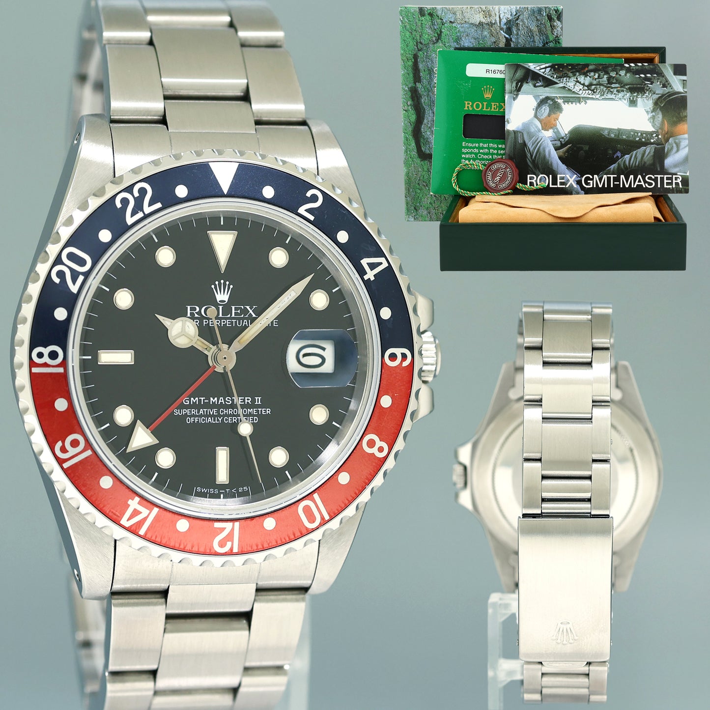 Vintage 1984 Rolex GMT-Master II 2 Fat Lady Coke Red Steel 16760 40mm Watch Box