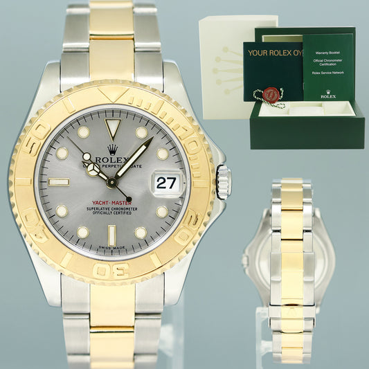 MINT Ladies Rolex Yacht-Master 168623 35mm Yellow Gold Two Tone Slate Watch Box