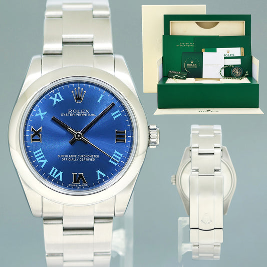 2025 RSC PAPERS MINT Rolex Oyster 177200 Perpetual 31mm Blue Roman Oyster Watch Box