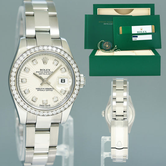 2015 MINT PAPERS Ladies Rolex DateJust 179384 Diamond Ivory Sunbeam Oyster Watch Box