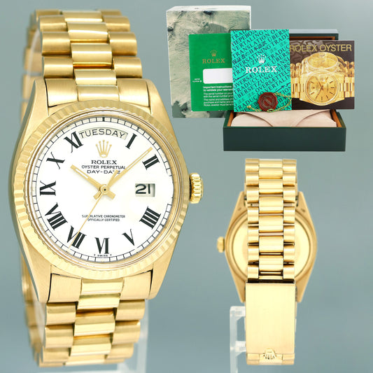 Rolex President Day Date 1803 White Roman Dial Yellow Gold 36mm Watch Box