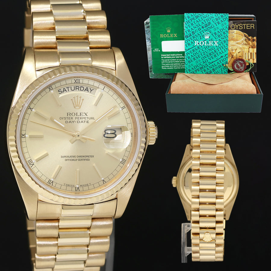 MINT Rolex President Day-Date Champagne 18038 Quickset Yellow Gold Watch
