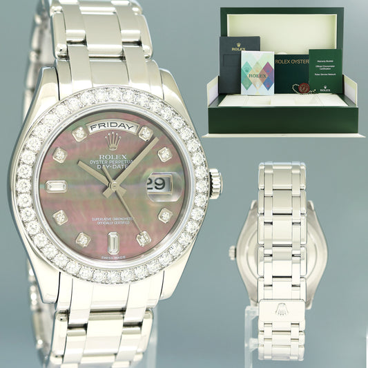 2006 PAPERS Rolex Platinum Masterpiece Diamond 18946 39MM MOP Diamond Watch