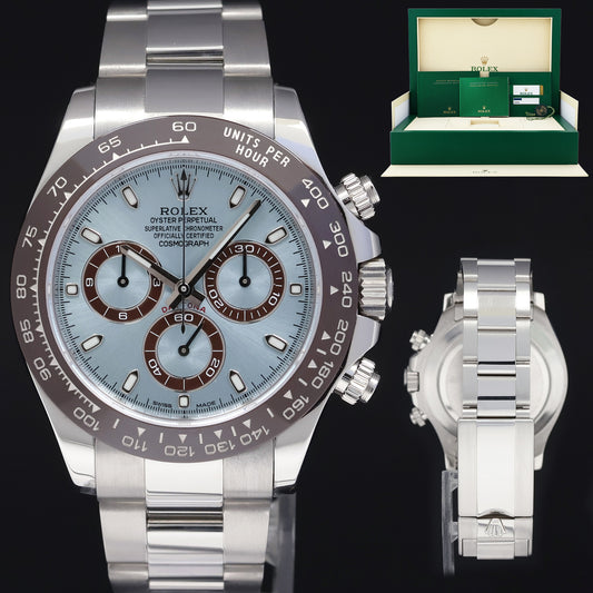 2018 MINT PAPERS Rolex Daytona 116506 Platinum Glacier Blue 40mm Chrono Watch Box
