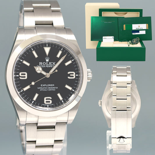 2017 STICKERS PAPERS Rolex 214270 Explorer Black BLUE LUME 3-6-9 Steel 39mm Watch