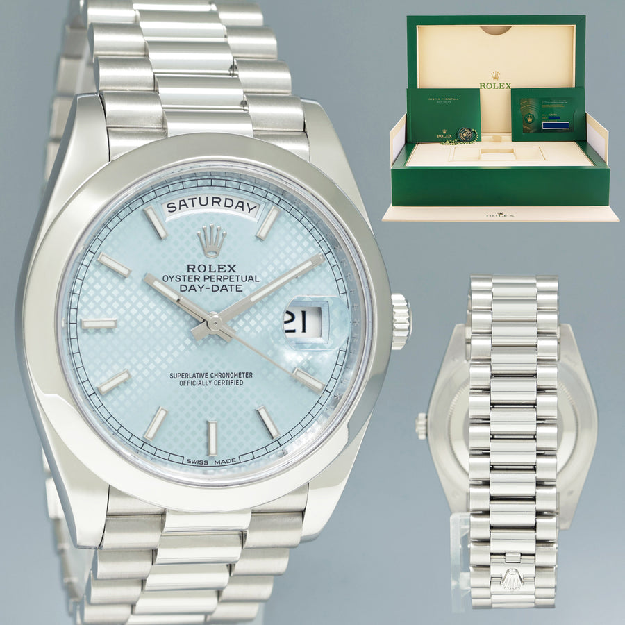 2022 MINT PAPERS Rolex Platinum President Day Date 40 Blue Motif 228206 Watch Box
