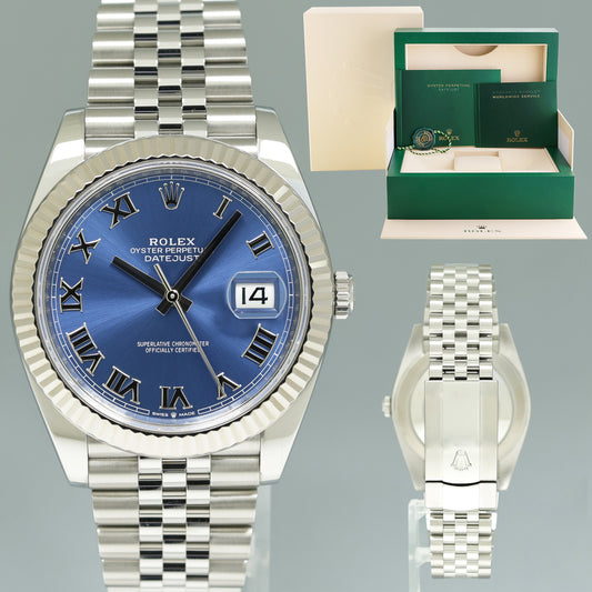 2022 MINT Rolex DateJust 41 41mm Blue Roman Jubilee Fluted 126334 Watch Box