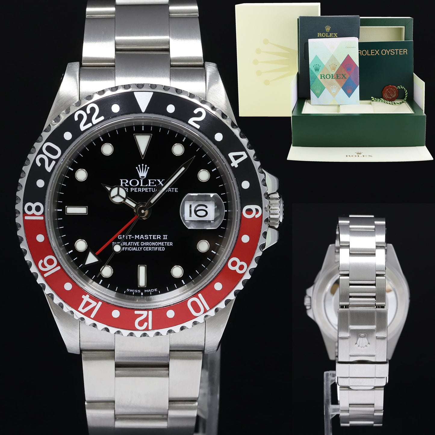 2003 PAPERS MINT Rolex GMT-Master II Coke Red Black Steel 16710 40mm Watch Box