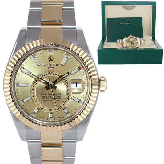 MINT 2021 Rolex Sky-Dweller 326933 Champagne Two Tone Yellow Gold Steel Watch Box