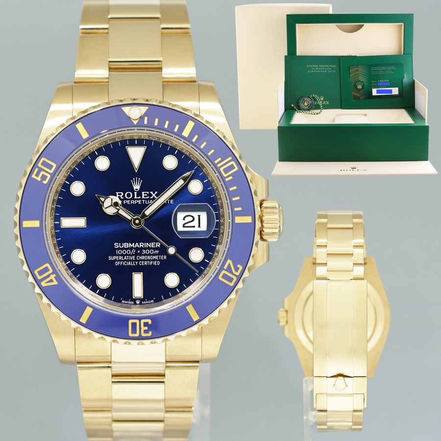 2024 NEW PAPERS Rolex Submariner Sunburst Blue Ceramic 126618 Yellow Gold Watch Box
