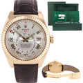 PAPERS MINT 2016 Rolex Sky-Dweller 18k Yellow Gold 326138 42mm Silver Roman Leather Watch\