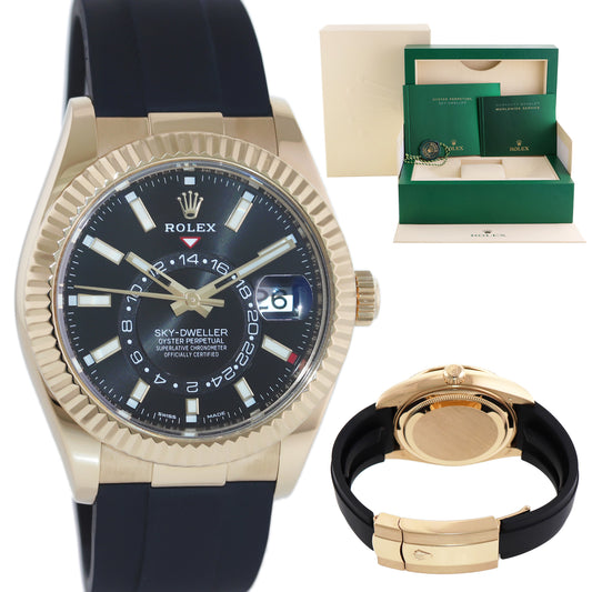 2022 MINT Rolex Sky-Dweller Yellow Gold Black Oysterflex 326238 Watch Box