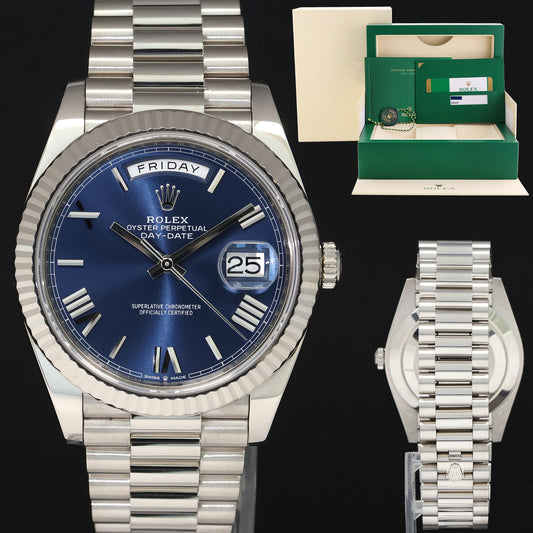 MINT PAPERS Rolex 40 White Gold President Day Date Blue Roman 228239 Watch Box