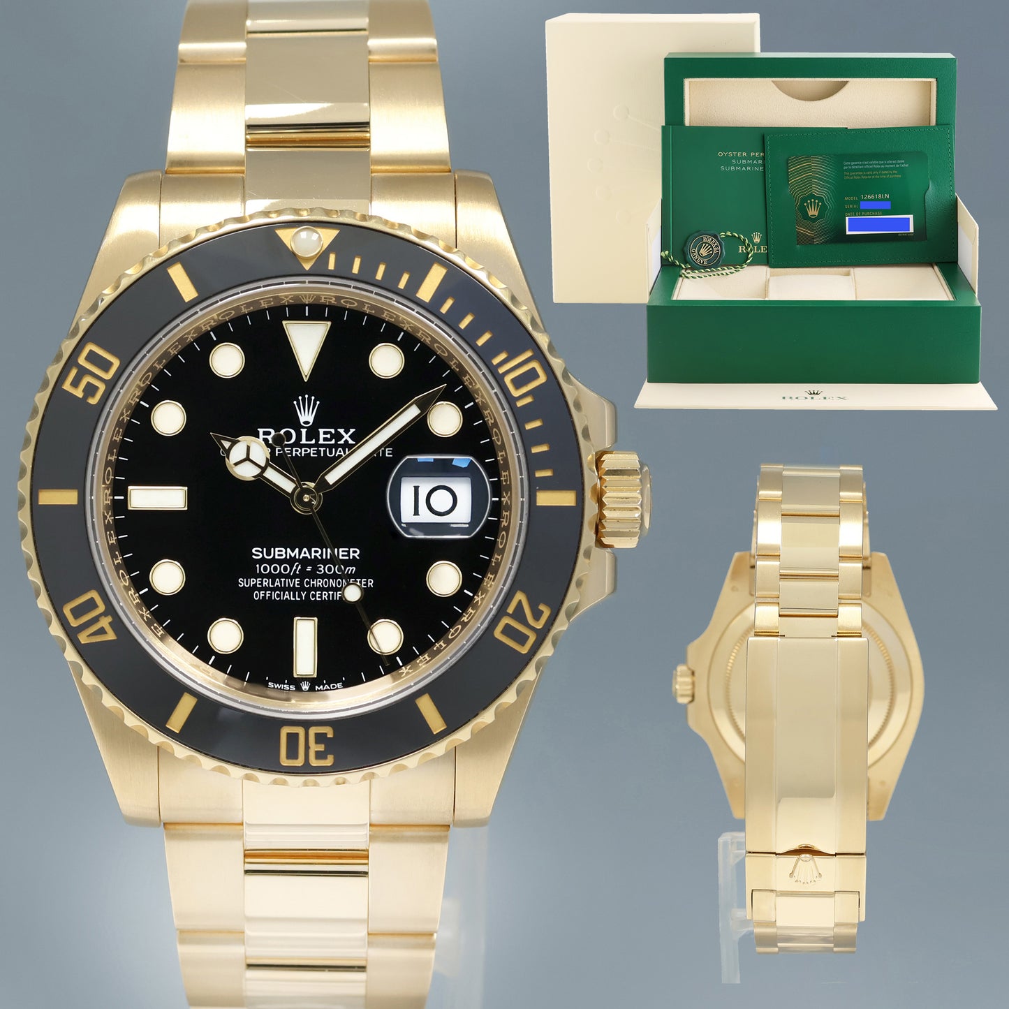NEW PAPERS Rolex Submariner Black Ceramic 126618LN Yellow Gold Watch Box