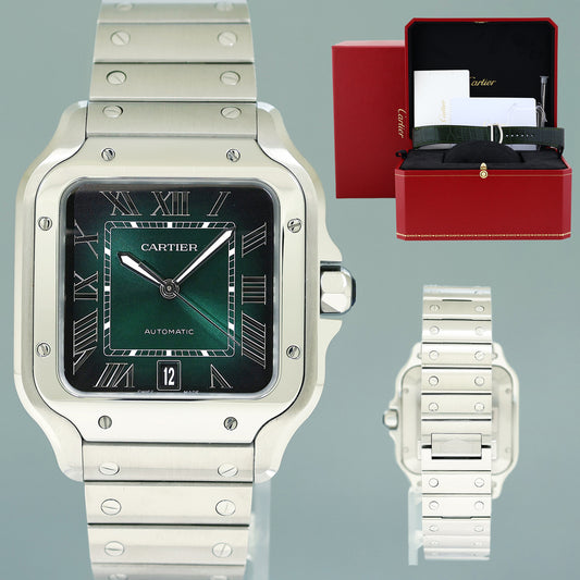 2025 NEW PAPERS Cartier Santos WSSA0062 Steel 4072 Green Dial 40mm Watch Box