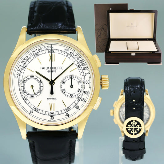 MINT Patek Philippe 5170J Tiffany Dial Silver Chronograph Yellow Gold 39mm Watch Box