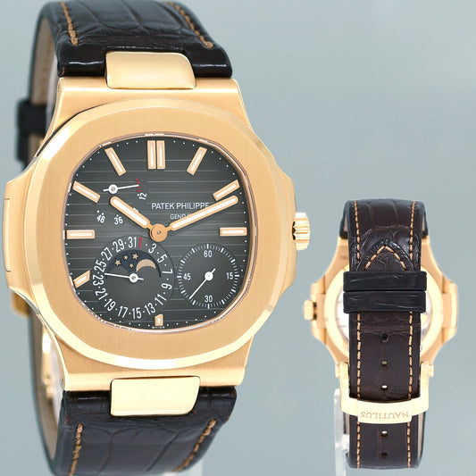NOS NEW PAPERS Patek Philippe Nautilus Moonphase Rose Gold 5712R Leather Watch Box