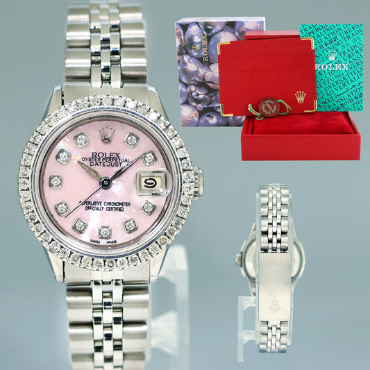 Mother of Pearl DIAMOND Ladies Rolex Date 6517 Steel White Gold 26mm Jubilee Watch Box